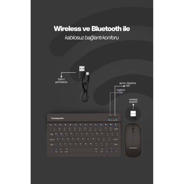 Siyah Kablosuz Klavye Ve Mouse Seti Çok Fonksiyonel Ürün