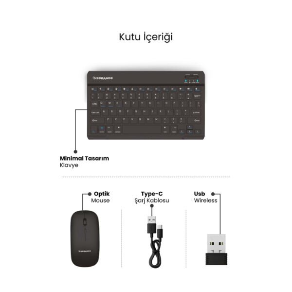 Siyah Kablosuz Klavye Ve Mouse Seti Çok Fonksiyonel Ürün