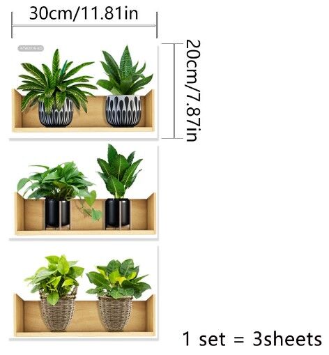 Raflı Bitki Tasarımlı Yapışkanlı Sticker 20*30 cm 3lü Set Şık Tasarımlı Fonksiyonel Ürün