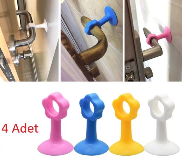 Renkli Vantuzlu Geçmeli Kapı Kolu Stoper 4lü Set Şık Tasarımlı Fonksiyonel Ürün