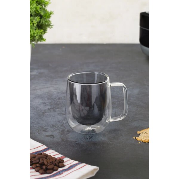 Çift Cidarlı Cam Kupa Gri Renk Şık Tasarımlı Fonksiyonel Ürün