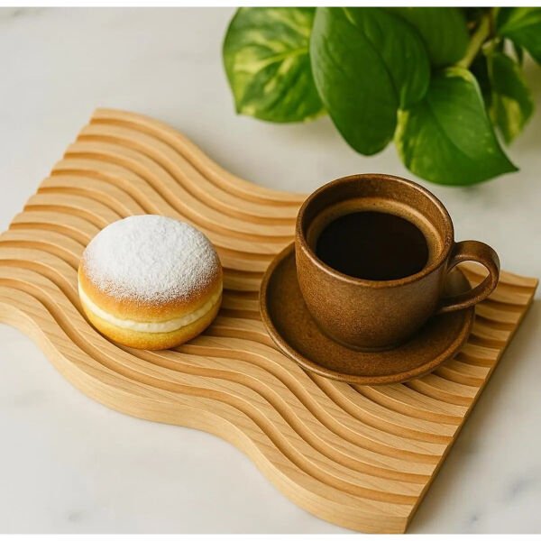Dalgalı Çift Taraf Tasarımlı Ahşap Sunum Tepsisi Şık Tasarımlı Fonksiyonel Ürün
