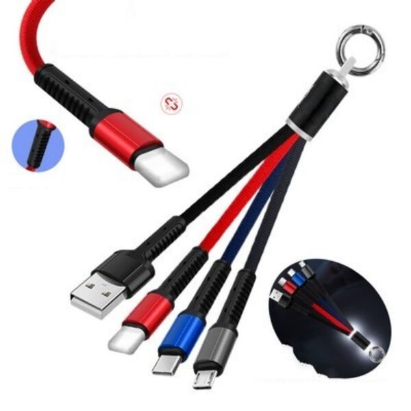 Anahtarlık Çoklu Şarj Kablosu 4 Başlıklı Çok Fonksiyonel Ürün