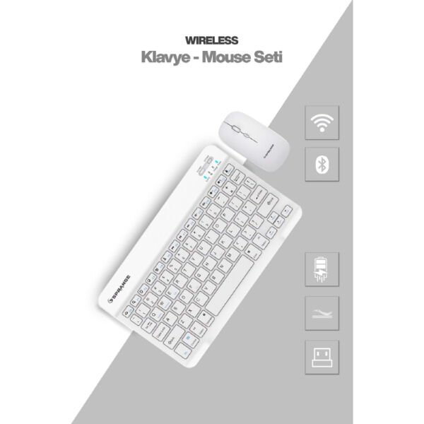 Beyaz Kablosuz Klavye Ve Mouse Seti Çok Fonksiyonel Ürün