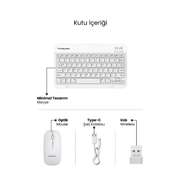 Beyaz Kablosuz Klavye Ve Mouse Seti Çok Fonksiyonel Ürün