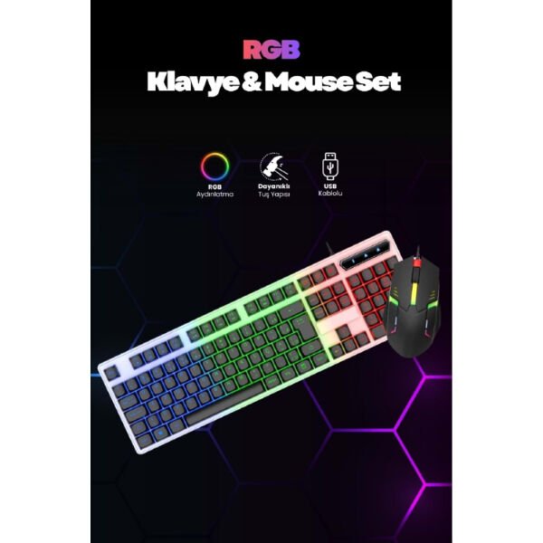 Kablolu Işıklı Gaming Standart Türkçe Q Klavye Ve Mouse Seti Çok Fonksiyonel Ürün
