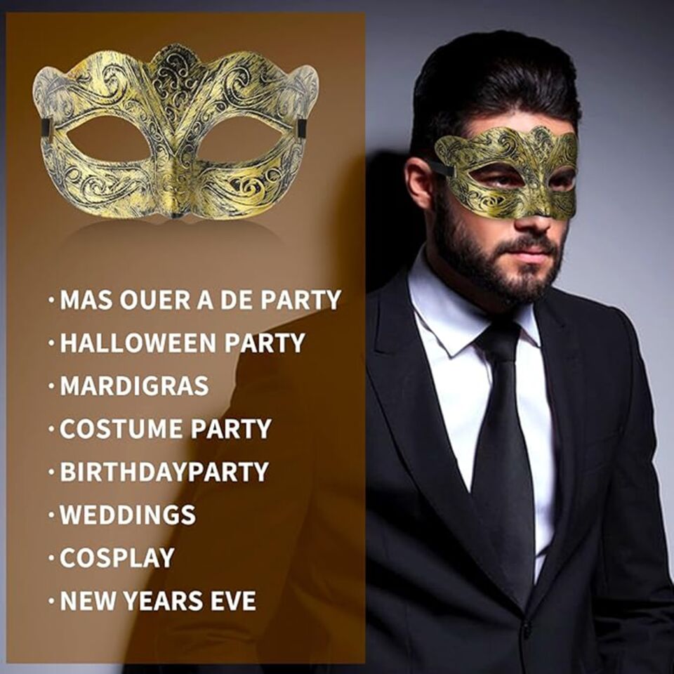 Altın Renk Eskitme Balo Maskesi – Venedik Tarzı Parti Maskesi Şık Tasarımlı Fonksiyonel Ürün