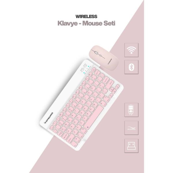 Pembe Kablosuz Klavye Ve Mouse Seti Çok Fonksiyonel Ürün