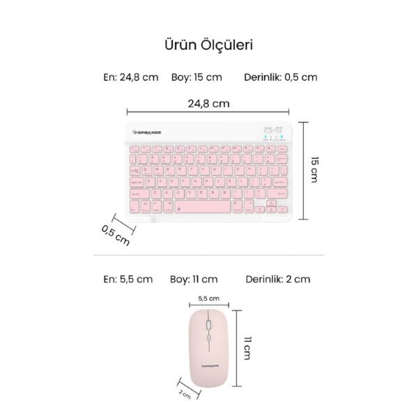 Pembe Kablosuz Klavye Ve Mouse Seti Çok Fonksiyonel Ürün