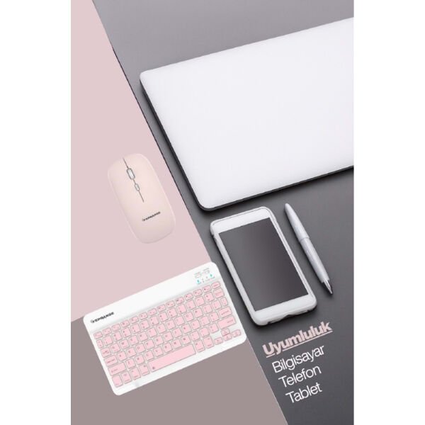 Pembe Kablosuz Klavye Ve Mouse Seti Çok Fonksiyonel Ürün