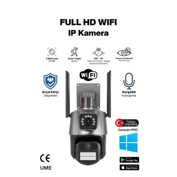 3 MP + 3 MP Çift Lens Wi-Fi TF Kart Girişli Güvenlik Kamerası Çok Fonksiyonel Ürün