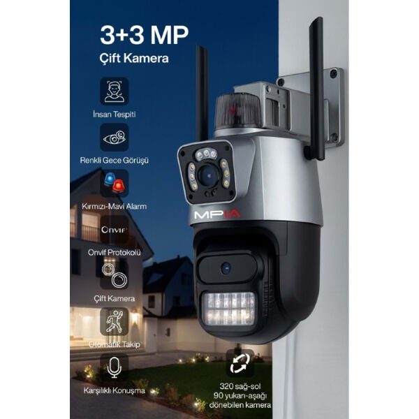 3 MP + 3 MP Çift Lens Wi-Fi TF Kart Girişli Güvenlik Kamerası Çok Fonksiyonel Ürün