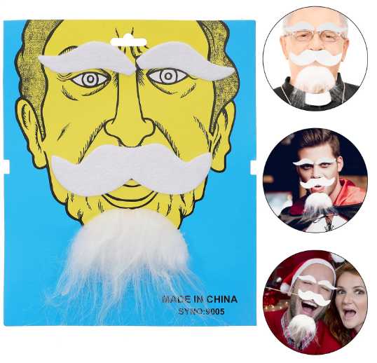 Beyaz Renk Kendinden Yapışkanlı Takma Sakal Bıyık ve Kaş Seti Şık Tasarımlı Fonksiyonel Ürün