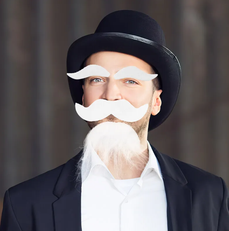 Beyaz Renk Kendinden Yapışkanlı Takma Sakal Bıyık ve Kaş Seti Şık Tasarımlı Fonksiyonel Ürün