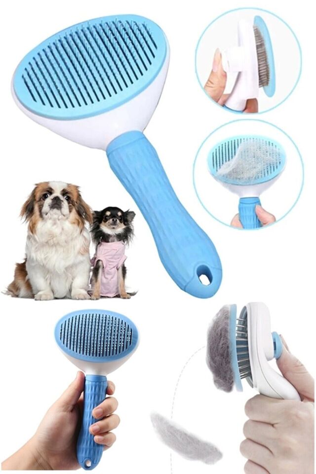 Otomatik Temizlenen Evcil Hayvan Tarağı Mavi Şık Tasarımlı Fonksiyonel Ürün