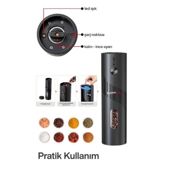 Şarjlı Baharat Öğütücü 100 ml Çok Fonksiyonel Ürün