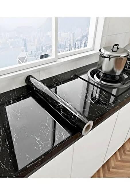 Siyah Mermer Desenli Yapışkanlı Kaplama Kağıdı 5 Metre Şık Tasarımlı Fonksiyonel Ürün