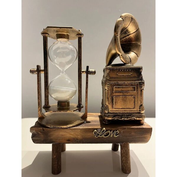 Gramofon Biblolu Kum Saati Şık Tasarımlı Fonksiyonel Ürün