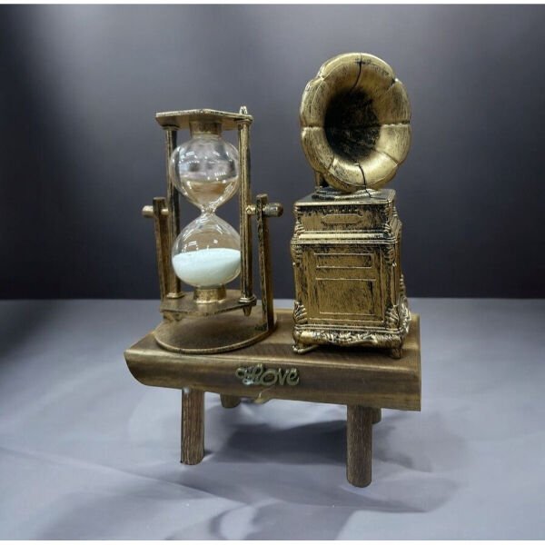 Gramofon Biblolu Kum Saati Şık Tasarımlı Fonksiyonel Ürün