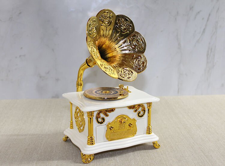 Gramofon Müzik Kutusu Beyaz Şık Tasarımlı Fonksiyonel Ürün