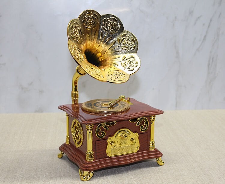 Gramofon Müzik Kutusu Kahverengi Şık Tasarımlı Fonksiyonel Ürün