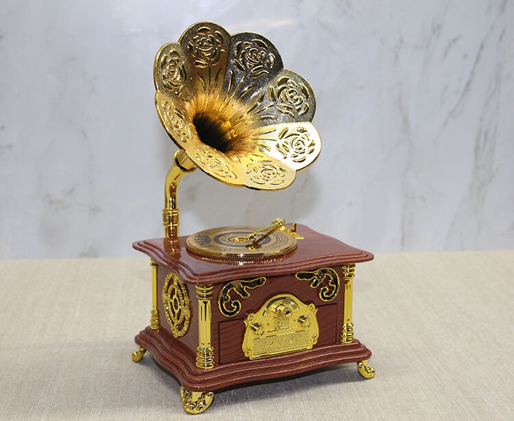 Gramofon Müzik Kutusu Kahverengi Şık Tasarımlı Fonksiyonel Ürün