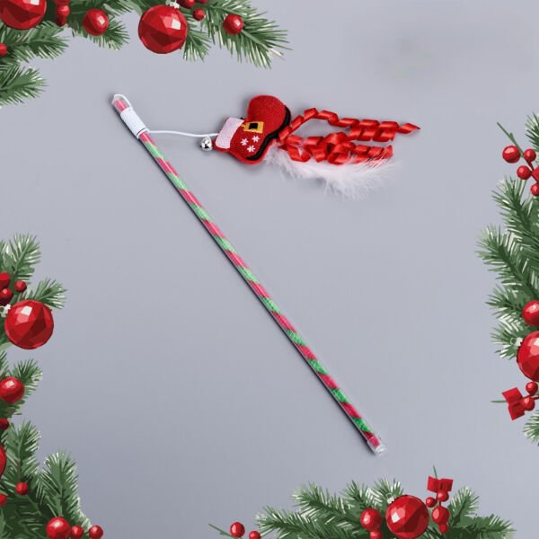 Yılbaşı Temalı Zilli Kedi Oyun Oltası Çok Fonksiyonel Ürün