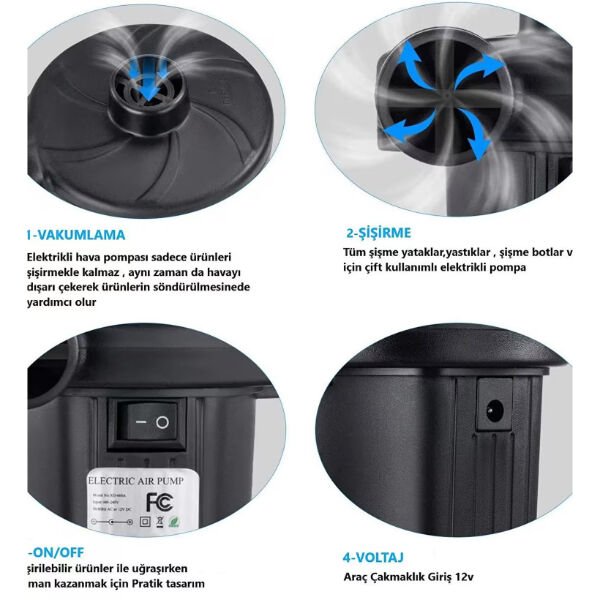 İki Yönlü Elektrikli Hava Pompası Şık Tasarımlı Fonksiyonel Ürün