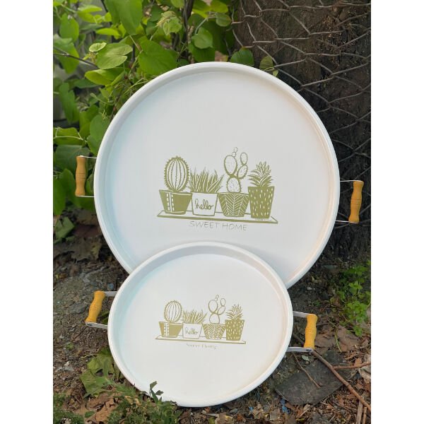 İkili Yuvarlak Sunum Tepsisi Seti Şık Tasarımlı Fonksiyonel Ürün