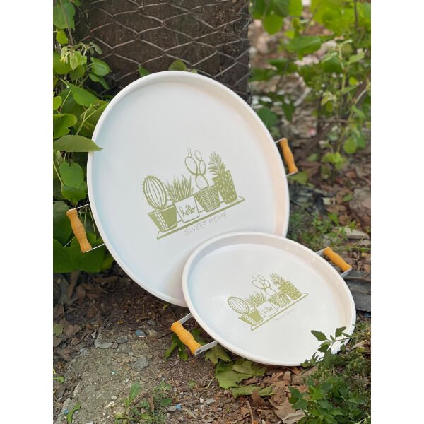 İkili Yuvarlak Sunum Tepsisi Seti Şık Tasarımlı Fonksiyonel Ürün