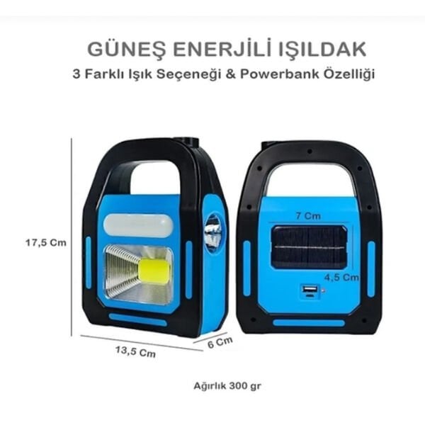 Güneş Enerjili Işıldak ve Powerbank Özellikli Kamp Lambası Şık Tasarımlı Fonksiyonel Ürün
