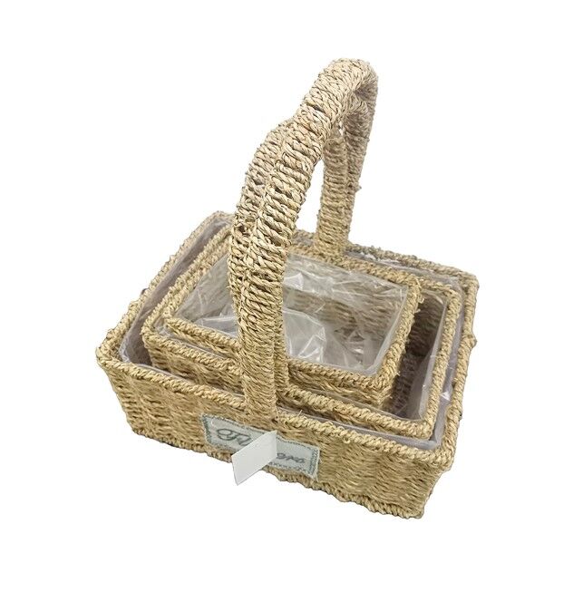 Kare Doğal Hasır Sepet Seti - 3'lü Şık Tasarımlı Fonksiyonel Ürün