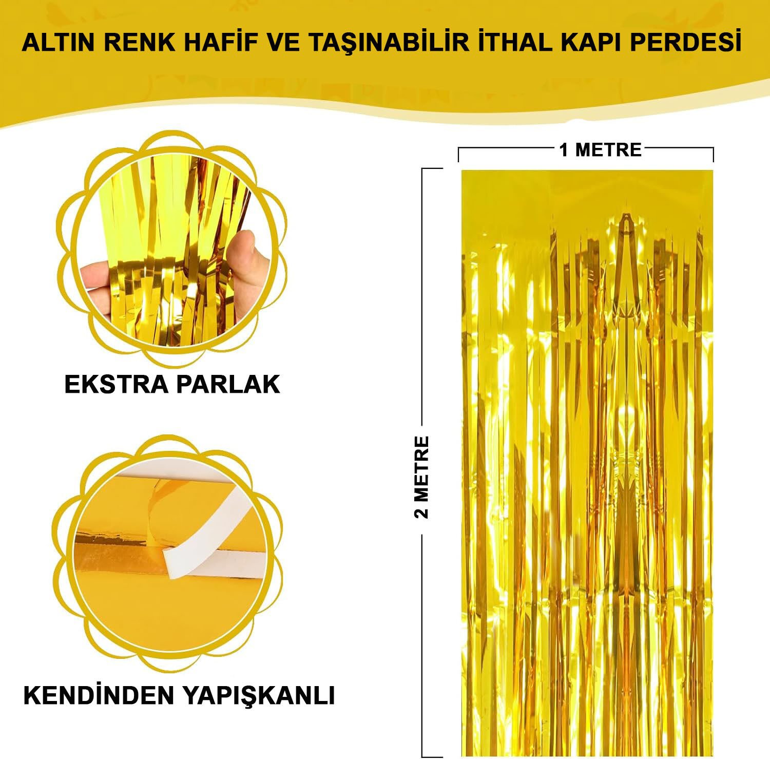 Ekstra Metalize Parlak Saçaklı Arka Fon Perde Gold Şık Tasarımlı Fonksiyonel Ürün