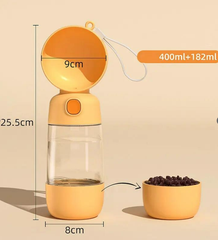 Taşınabilir Evcil Hayvan Mama Hazneli Su Matarası Şık Tasarımlı Fonksiyonel Ürün