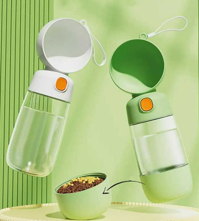 Taşınabilir Evcil Hayvan Mama Hazneli Su Matarası Şık Tasarımlı Fonksiyonel Ürün