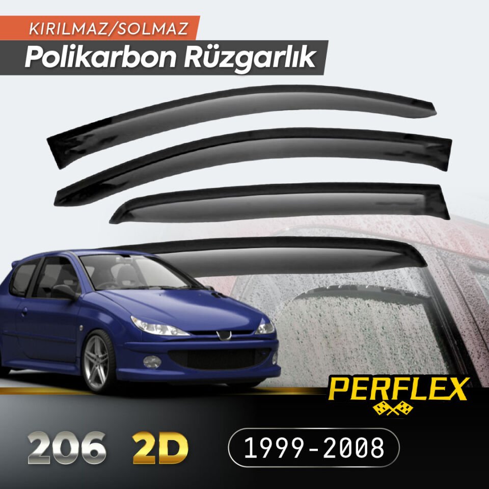 Peugeot 206 2D (Tek Kapı) 1999-2008 Cam Rüzgarlığı V2 Düz Şık Tasarımlı Fonksiyonel Ürün