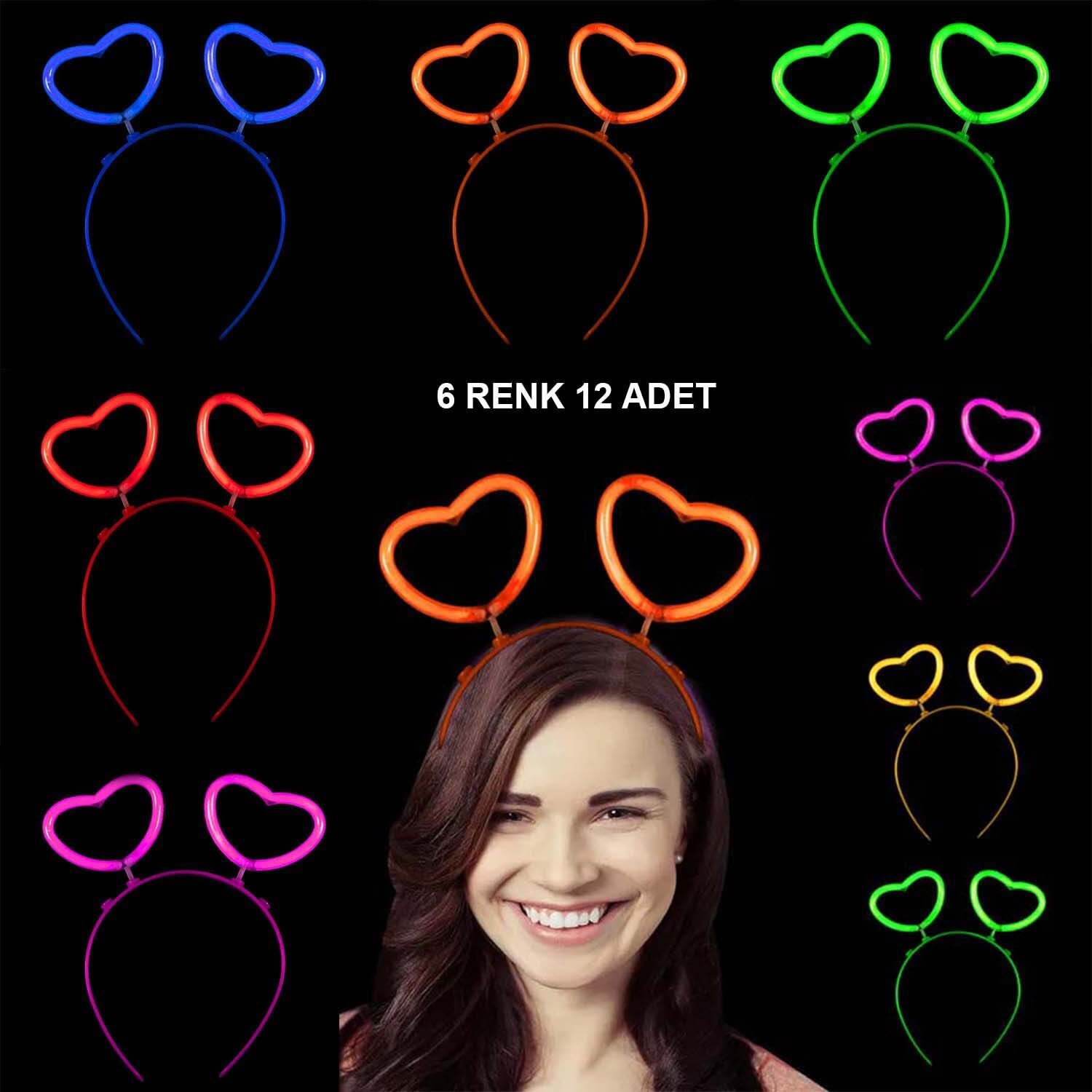 Glow Stick Karanlıkta Yanan Fosforlu Kalp Taç 12 Adet Şık Tasarımlı Fonksiyonel Ürün