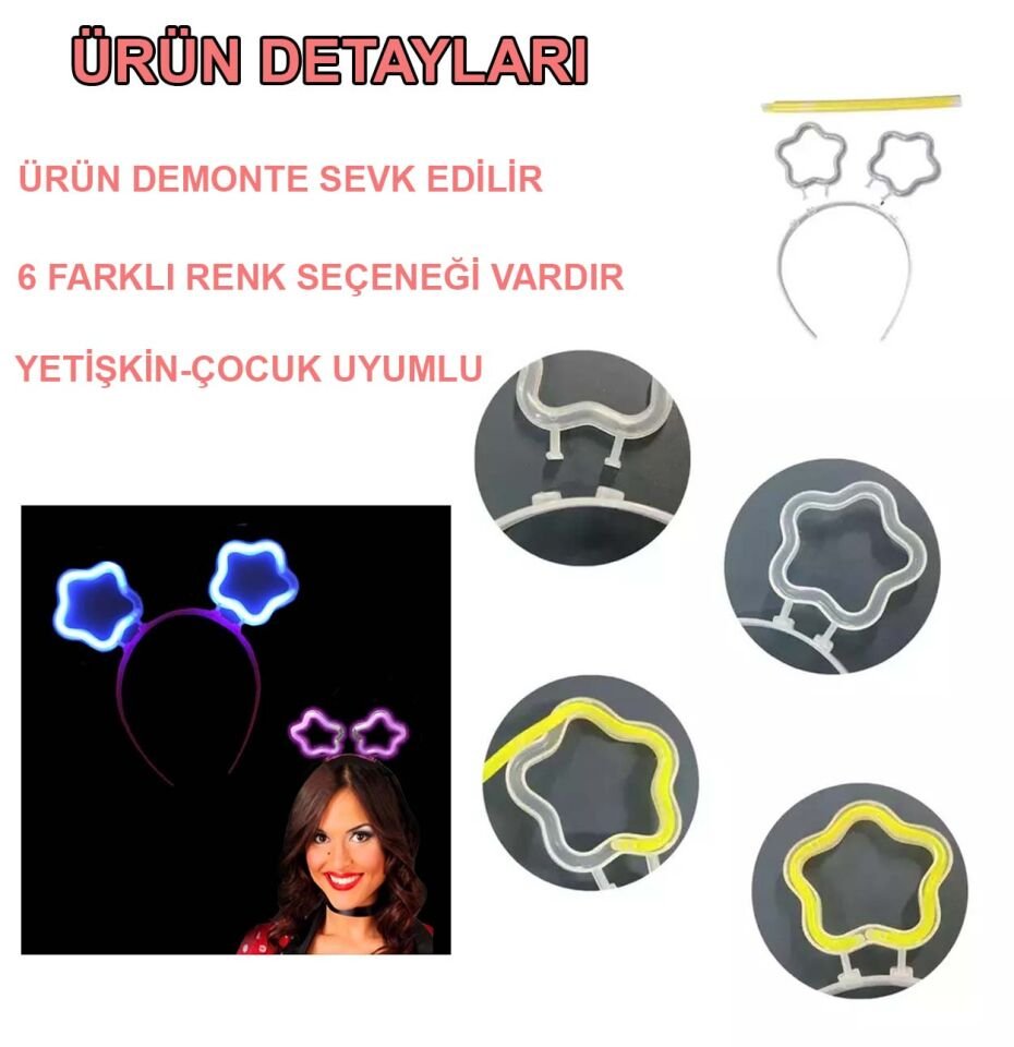Glow Stick Karanlıkta Yanan Fosforlu Yıldız Taç 12 Adet Şık Tasarımlı Fonksiyonel Ürün