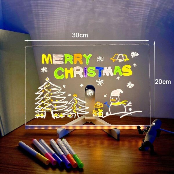LED Aydınlatmalı Yazı ve Çizim Tahtası - Büyük Boy 30x20 cm Şık Tasarımlı Fonksiyonel Ürün