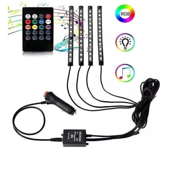 Araç İçi Ayak Altı Sese Duyarlı Şerit Led 4'lü Set Şık Tasarımlı Fonksiyonel Ürün