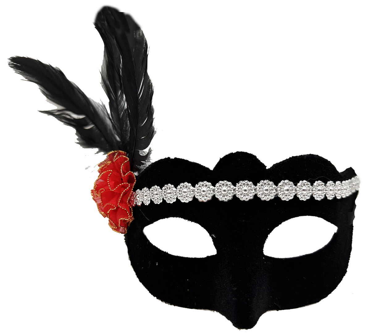 Gümüş Dantelli Kırmızı Gül Tasarımlı Parti Maskesi Şık Tasarımlı Fonksiyonel Ürün