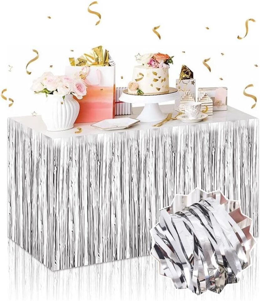 Gümüş Metalize Masa Eteği Şık Tasarımlı Fonksiyonel Ürün