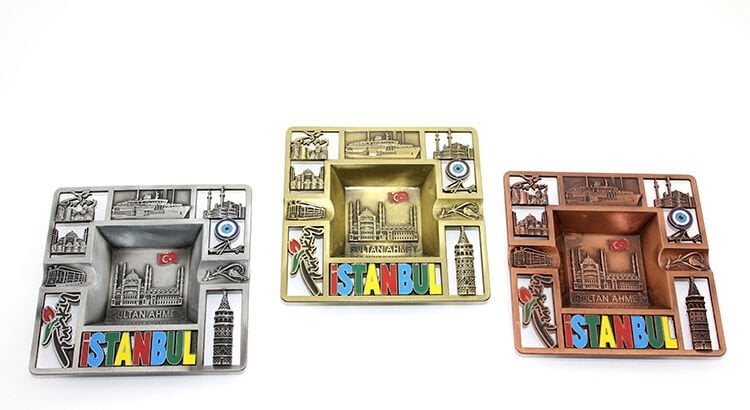 İstanbul Temalı Yöresel Metal Küllük Kare Şık Tasarımlı Fonksiyonel Ürün