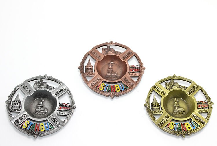 İstanbul Temalı Yöresel Metal Küllük Yuvarlak Şık Tasarımlı Fonksiyonel Ürün