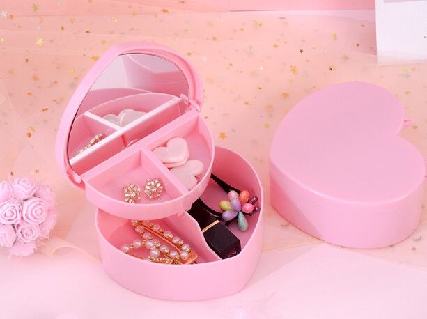 Kalp Tasarımlı Aynalı Takı Saklama Kutusu Şık Tasarımlı Fonksiyonel Ürün