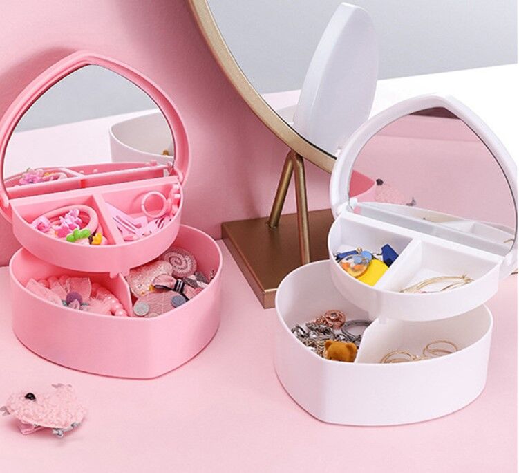 Kalp Tasarımlı Aynalı Takı Saklama Kutusu Şık Tasarımlı Fonksiyonel Ürün