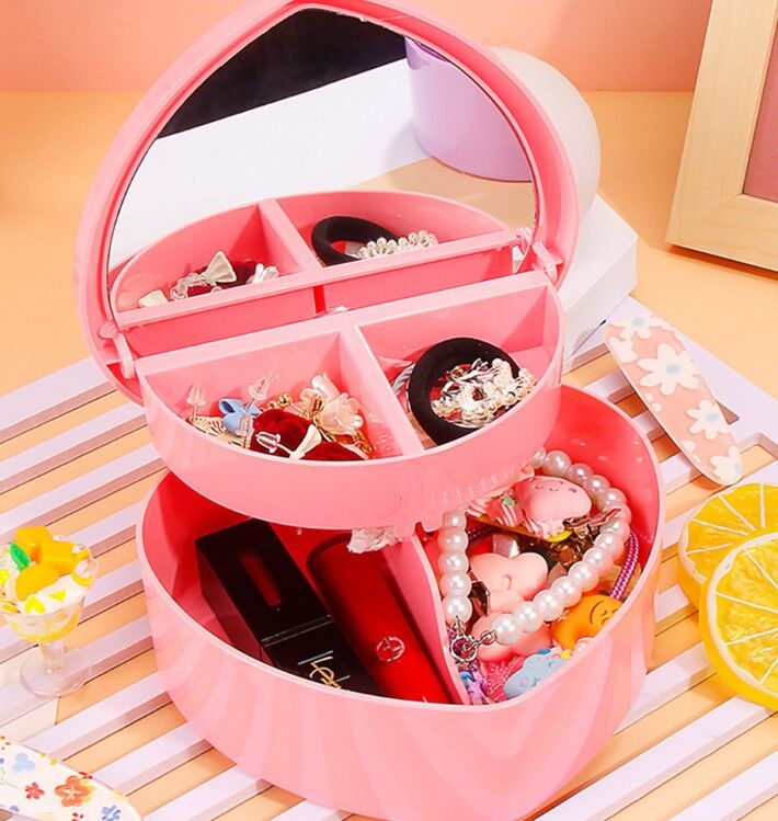 Kalp Tasarımlı Aynalı Takı Saklama Kutusu Şık Tasarımlı Fonksiyonel Ürün