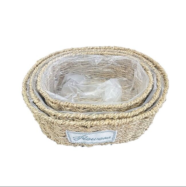 Oval Doğal Hasır Saksı Seti - 3'lü Şık Tasarımlı Fonksiyonel Ürün