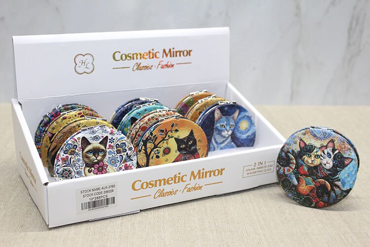 Kedi Taşlı El Aynası Yuvarlak İnce Şık Tasarımlı Fonksiyonel Ürün