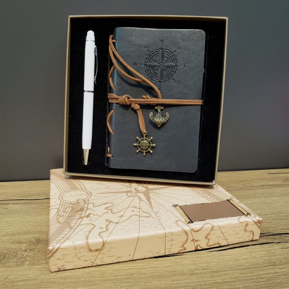 Gri Defter Ve Beyaz Kalem Kutulu Set Şık Tasarımlı Fonksiyonel Ürün